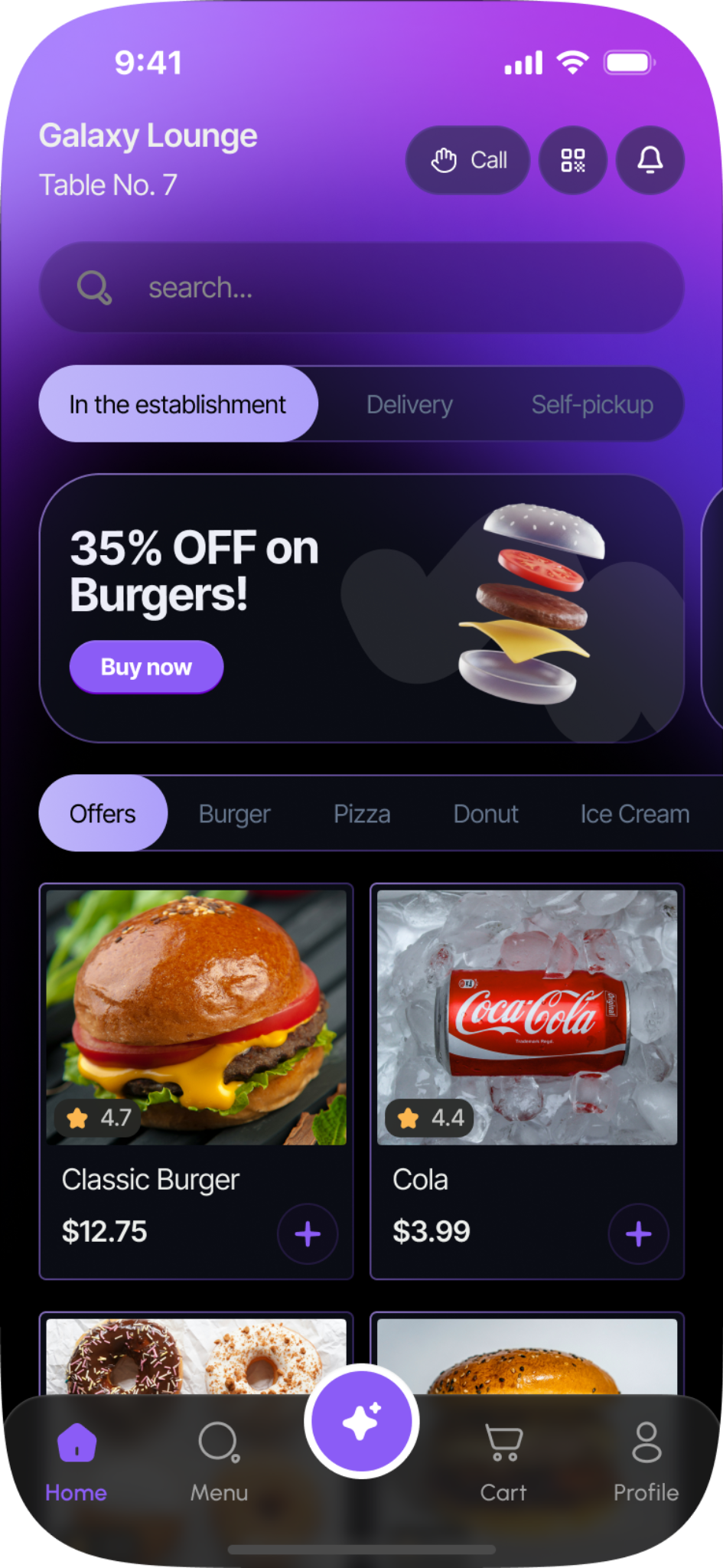 Customer app home